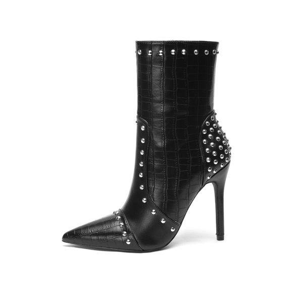 Ankle Boots Studded Stiletto High Heel Pointed Toe Booties - Picture 5 of 6